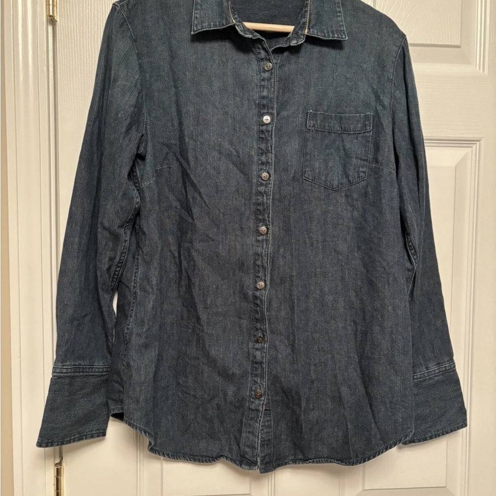 Lands' End Women's Blue Denim Button-Down Shirt Size 12